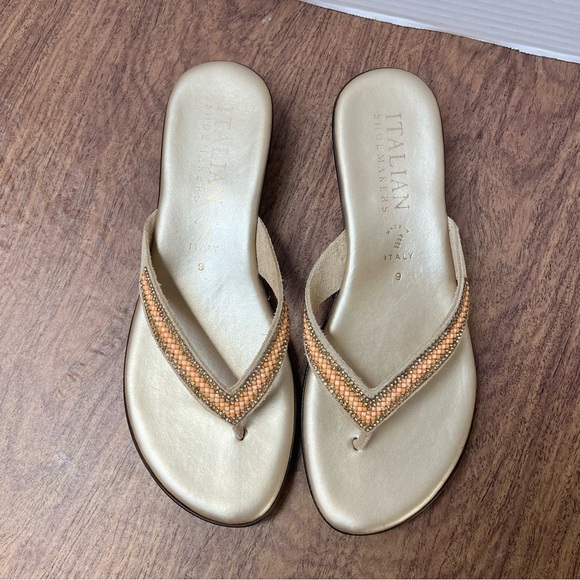 Italian Shoemakers Jewel Bead Gold Wedge Sandals Size 9 - Picture 4 of 13